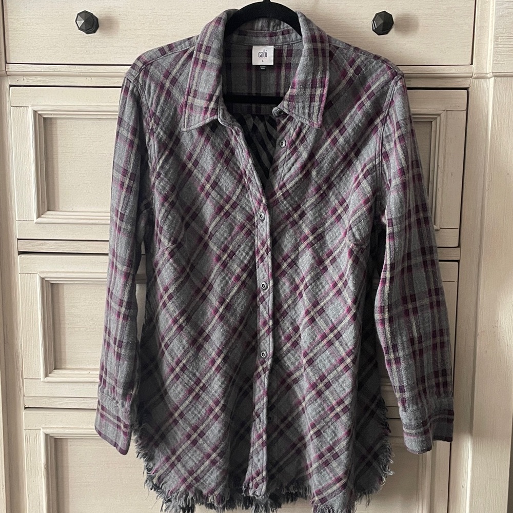 CAbi Gray and Purple Plaid medium weight Flannel